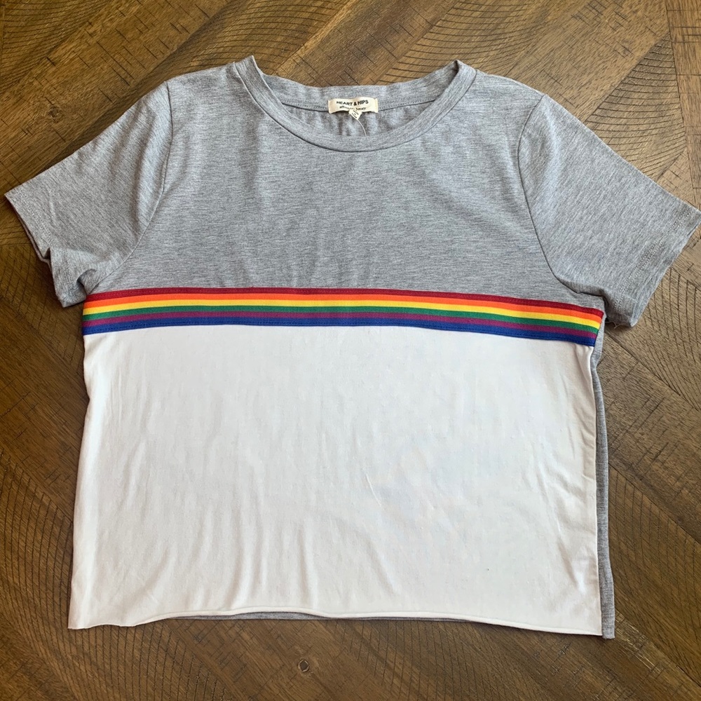 Heart & Hips Gray/White with Rainbow Trim Shirt